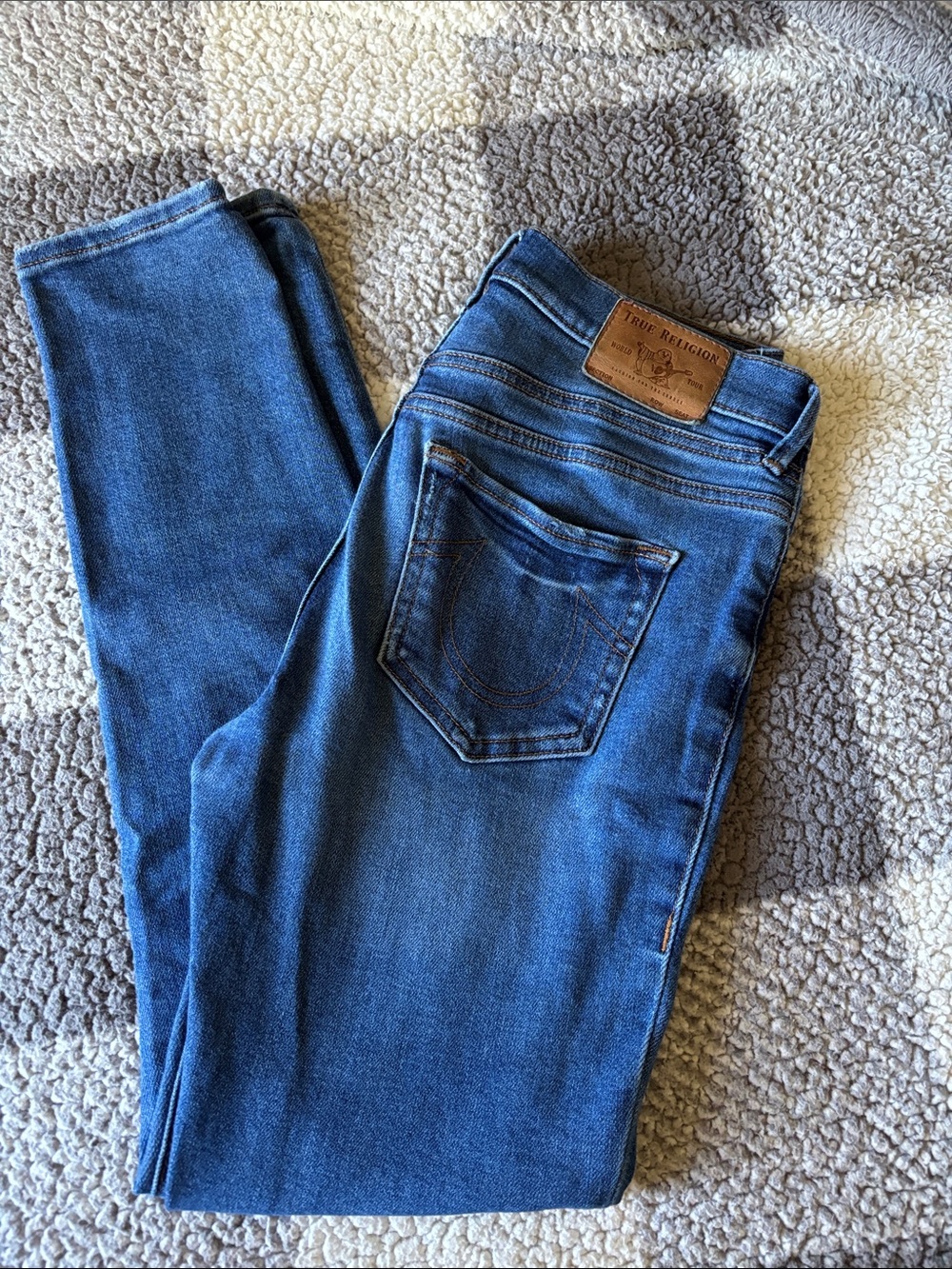 True Religion Medium Blue Skinny Jeans with Signature Back Pocket